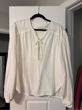 The New Society Ivory Tie-Neck Peasant Blouse